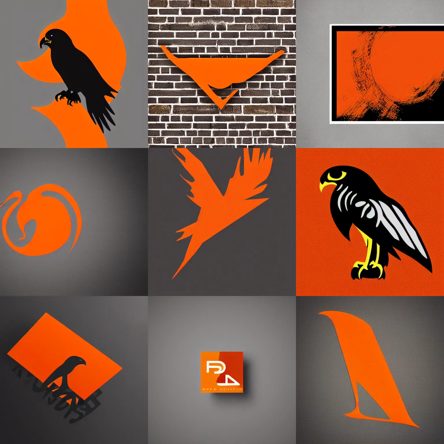 Prompt: abstract orange high - end premium modern logo of a hawk perching on the letter h, featured on 9 9 designs, gradient.