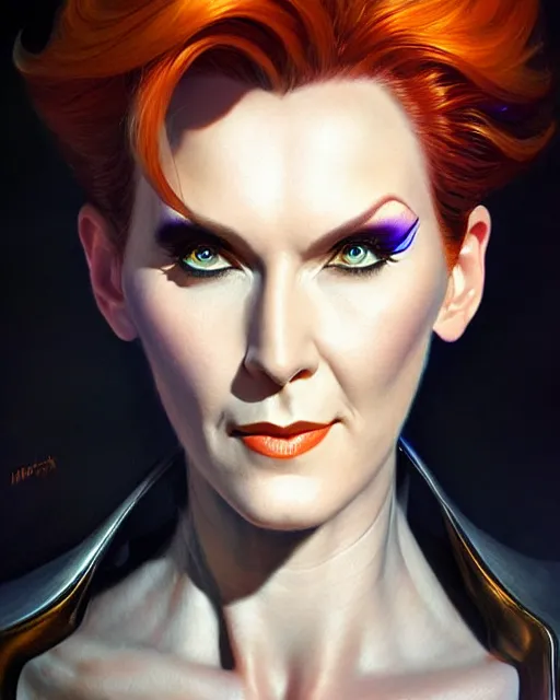 Image similar to moira from overwatch, character portrait, portrait, close up, highly detailed, intricate detail, amazing detail, sharp focus, vintage fantasy art, vintage sci - fi art, radiant light, caustics, by boris vallejo