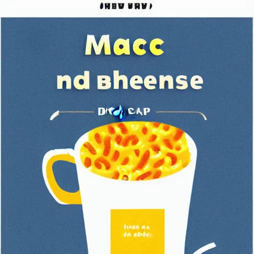 Image similar to an illustration of a box of mac and cheese holding a cup of mac and cheese