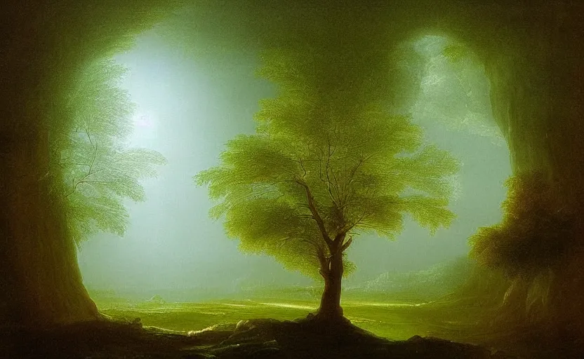 Image similar to a tree made of light painted by thomas cole