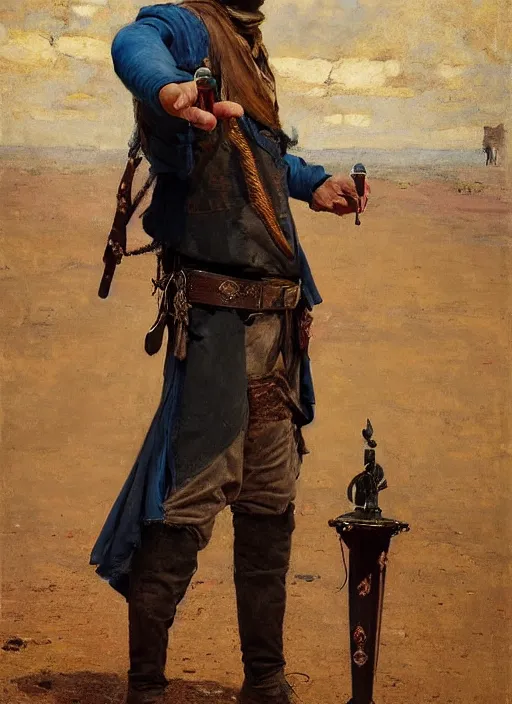 Image similar to Old west circus trickshooter (rdr2). Iranian orientalist portrait by john william waterhouse and Edwin Longsden Long and Theodore Ralli and Nasreddine Dinet, oil on canvas. Cinematic, hyper realism, realistic proportions, dramatic lighting, high detail 4k