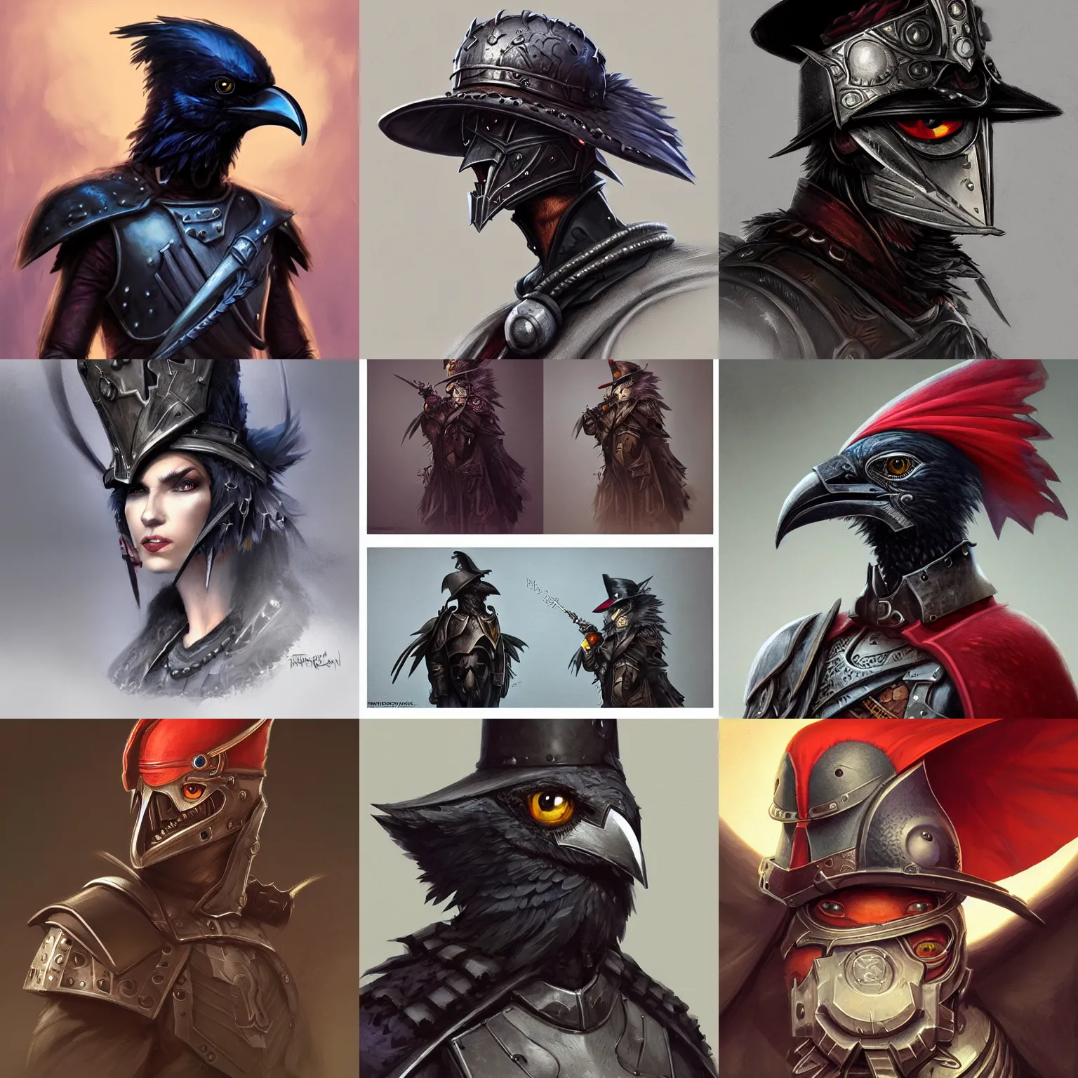 Prompt: anthropomorphic raven knight, pork pie hat, iron armor, d & d, fantasy, highly detailed, digital painting, trending on artstation, concept art, sharp focus, illustration, art by artgerm and greg rutkowski and magali villeneuve