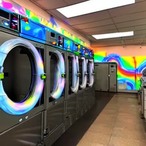 Image similar to a rave happening inside of a laundromat