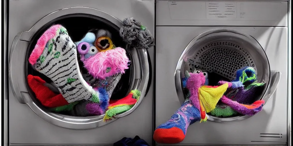 Image similar to “ silly monster eating socks in dryer by jim henson ”