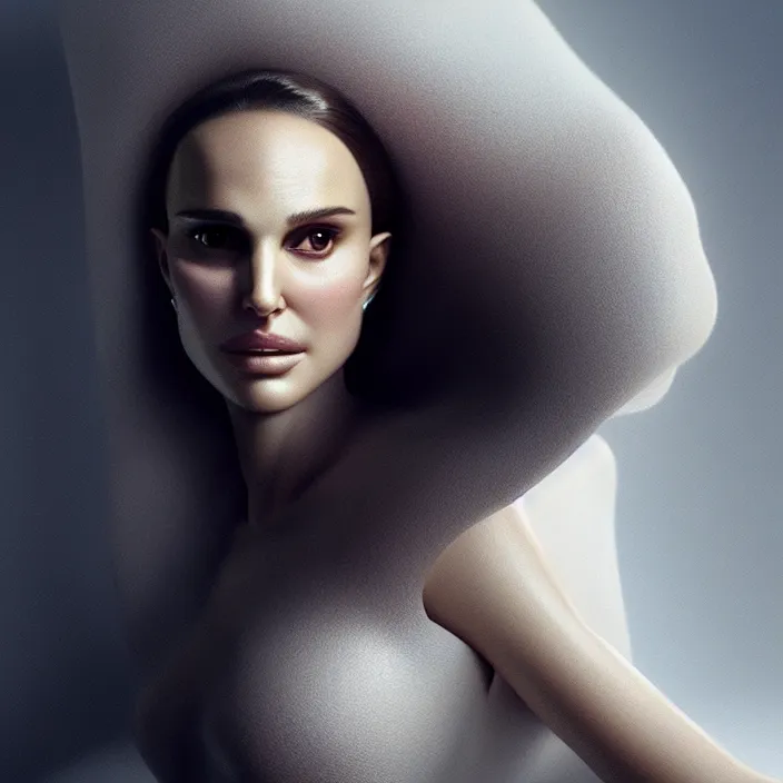 Image similar to a portrait of natalie portman by salvador dali, highly detailed, 3 d render, vray, octane, realistic lighting, photorealistic