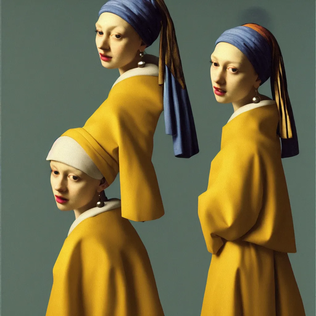 Image similar to portrait fragrance packshot by vermeer, highly detailed, saturated colors, fashion