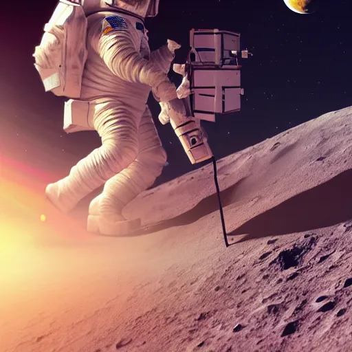 Image similar to astronaut riding a unicorn on the moon, hyperrealistic masterpiece, trending on artstation, cgsociety, kodakchrome, golden ratio, cinematic, composition, beautiful lighting, hyper detailed, octane render, 4 k, unreal engine