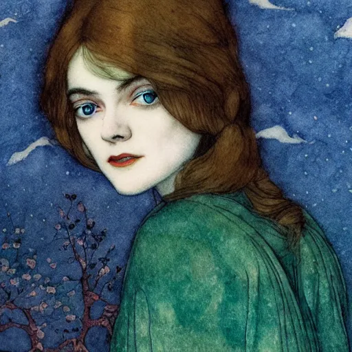 Prompt: professional painting of Elle Fanning in the style of Edmund Dulac, head and shoulders portrait, symmetrical facial features, smooth, sharp focus, illustration, intricate, stormy weather, extremely detailed masterpiece,