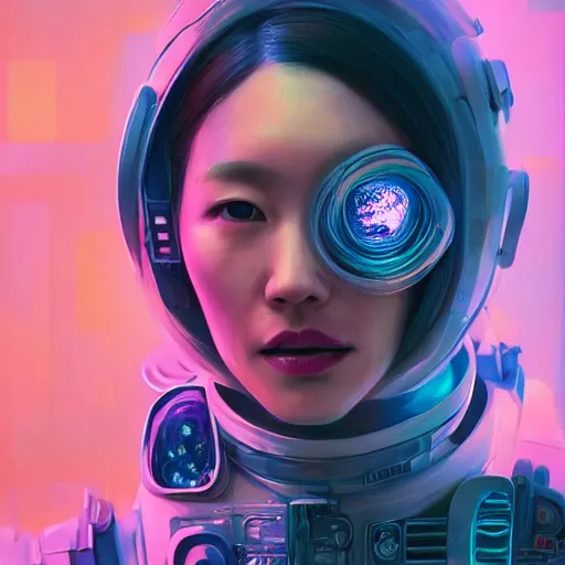 Image similar to hyperrealistic portrait of a woman monster astronaut, full body portrait, well lit, intricate abstract. cyberpunk, intricate artwork, by Tooth Wu, wlop, beeple. octane render,in the style of Jin Kagetsu, James Jean and wlop, highly detailed, sharp focus, intricate concept art, digital painting, ambient lighting, 4k, artstation