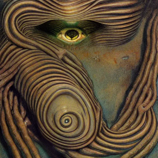 Image similar to eyes, tentacle-enabled underwater human descendant, futuristic painting by jim burns, edward burne-jones, dagon, hd 8k