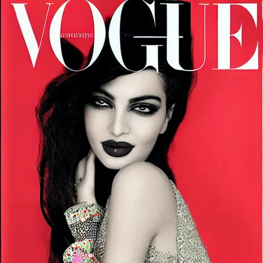 Prompt: a beautiful professional photograph by hamir sardar, herb ritts and ellen von unwerh for the cover of vogue magazine of a beautiful and attractive moroccan female fashion model looking at the camera in a flirtatious way, zeiss 5 0 mm f 1. 8 lens