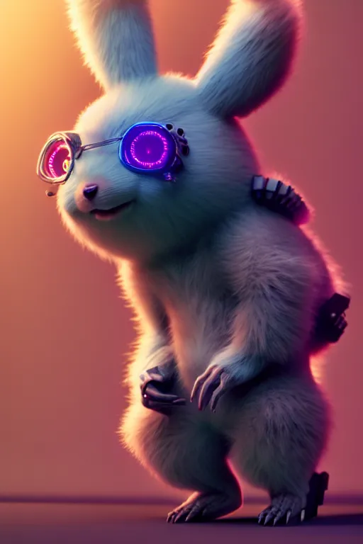 Image similar to high quality 3 d render cyberpunk very cute fluffy! wombat cyborg, mechanical paw, highly detailed, unreal engine cinematic smooth, in the style of detective pikachu, hannah yata charlie immer, neon blue light, low angle, uhd 8 k, sharp focus