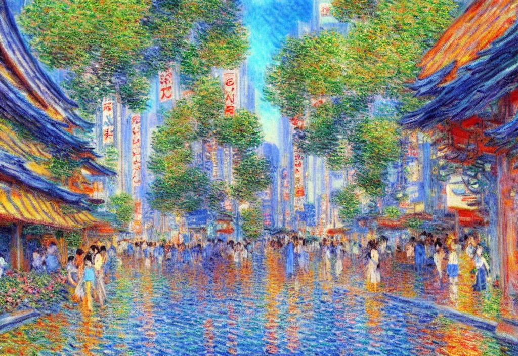 Prompt: tokyo anime scenery, very anime scenery in impressionist style, trending artwork, anime painter studio, by claude monet