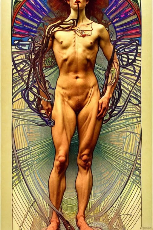 Prompt: extremely psychedelic anatomically accurate model of the full human muscular system infected by night, full body, intricate parts, fine details, hyper - realistic, elegant minimalism. by seichen, alphonse mucha, surreal