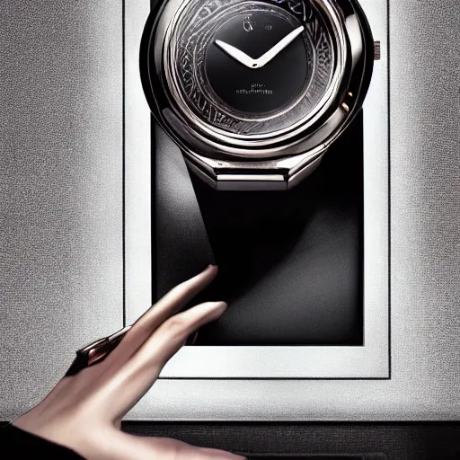 Image similar to a professional luxury magazine ad for a watch with an infinity mirror as a face