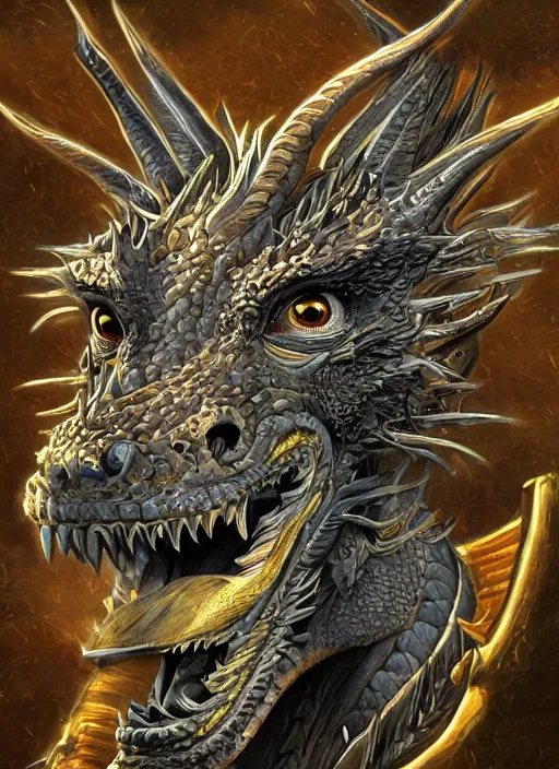 Prompt: highly detailed picture of great dragon news anchor talking head. perfectly symmetrical face, highly detailed, masterpiece, trending on artstation, golden ratio, cinematic romantic magical, perfect intricate