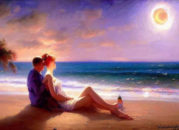 Prompt: beach moonlight by vladimir volegov and alexander averin and delphin enjolras