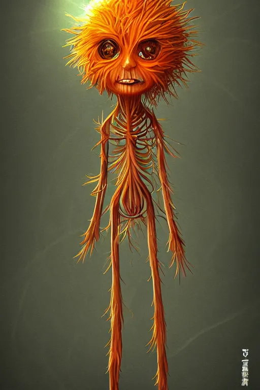 Image similar to a humanoid figure dandelion plant monster, orange eyes, highly detailed, digital art, sharp focus, ambient lighting, trending on art station, anime art style