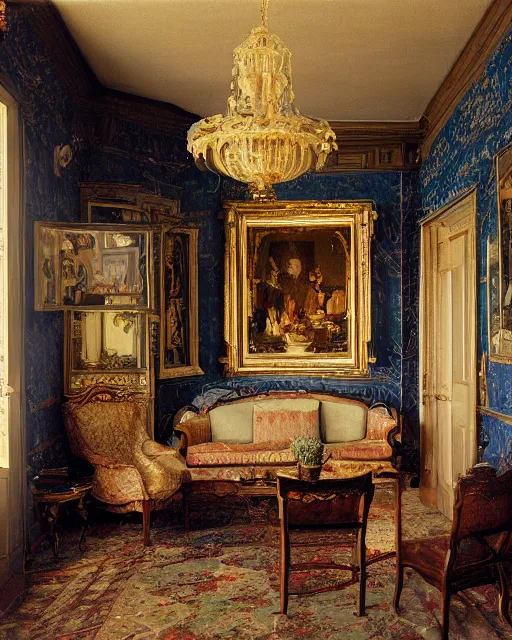 Prompt: the interior of a house in devonshire, delicate embellishments, painterly, offset printing technique, photographed on kodachrome by brom, robert henri, walter popp, cinematic lighting, various refining methods, micro macro autofocus, ultra definition, award winning photo