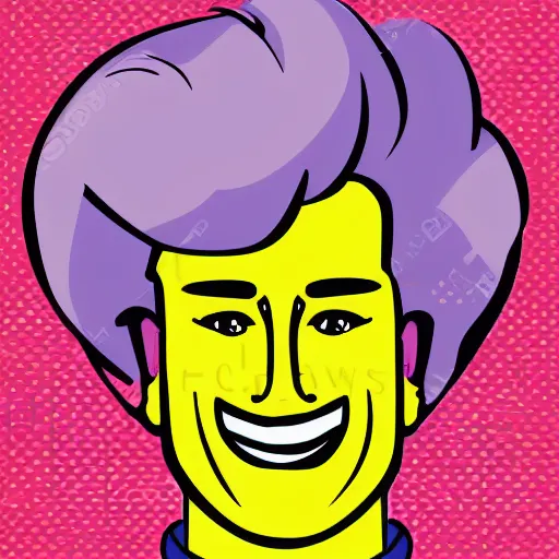 Image similar to handsome male, big chin, smile, colorful pop art style, cartoon style
