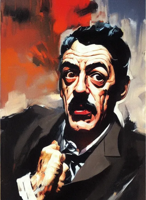 Image similar to j jonah jameson, painting by phil hale, fransico goya,'action lines '!!!, graphic style, visible brushstrokes, motion blur, blurry, visible paint texture, crisp hd image