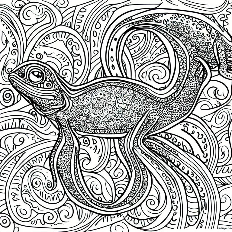 Image similar to chameleon, ornaments, fractal, ink drawing, line art, colouring page, vector art