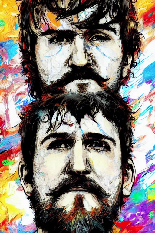 Image similar to inspirational style hope poster of bo burnham with beard, psychedelic colors, highly detailed, realistic, loving by yoji shinkawa