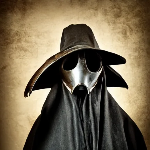 Image similar to The Plague doctor, steampunk style, studio portrait photo, 50mm lens