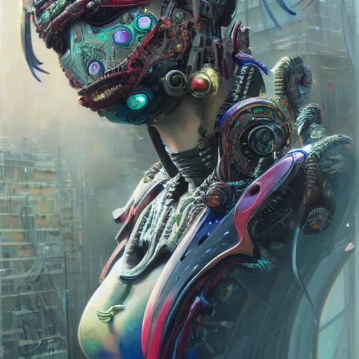 Image similar to low angle shot of a cyberpunk gazmask multicolored robot character, intricate, elegant, highly detailed, centered, digital painting, artstation, concept art, smooth, sharp focus, illustration, artgerm, Tomasz Alen Kopera, Peter Mohrbacher, donato giancola, Joseph Christian Leyendecker, WLOP, Boris Vallejo