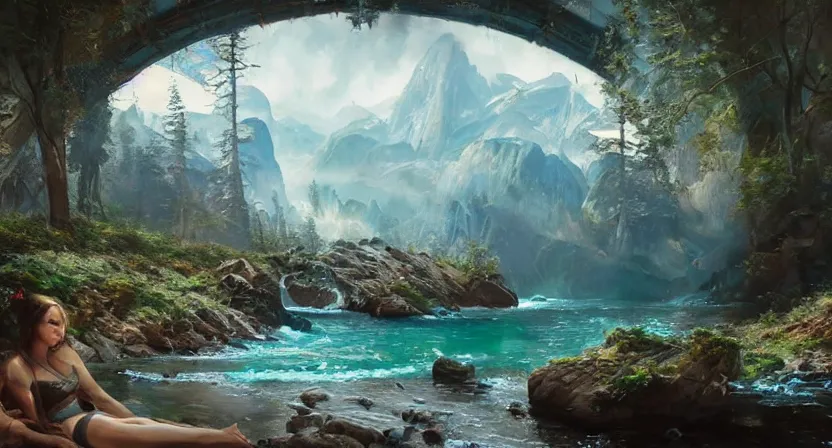 Image similar to most epic landscape, epic cinematic hyperrealism masterpiece. realistic poster with shaded lighting by craig mallismo, artgerm, jeremy lipkin and michael garmash, unreal engine, radiant light, detailed and complex environment, digital art, art station trends, environmental portrait, low angle
