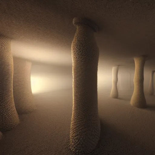 Image similar to a photograph of a 3 d render of 3 d cellular automaton. highly detailed octane render and vray with natural light and organic colours, volumetric lighting, raytracing, mist, smoke, rays of light, mystical and mysterious.