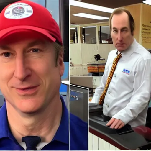 Prompt: Bob Odenkirk works as cashier McDonalds employee