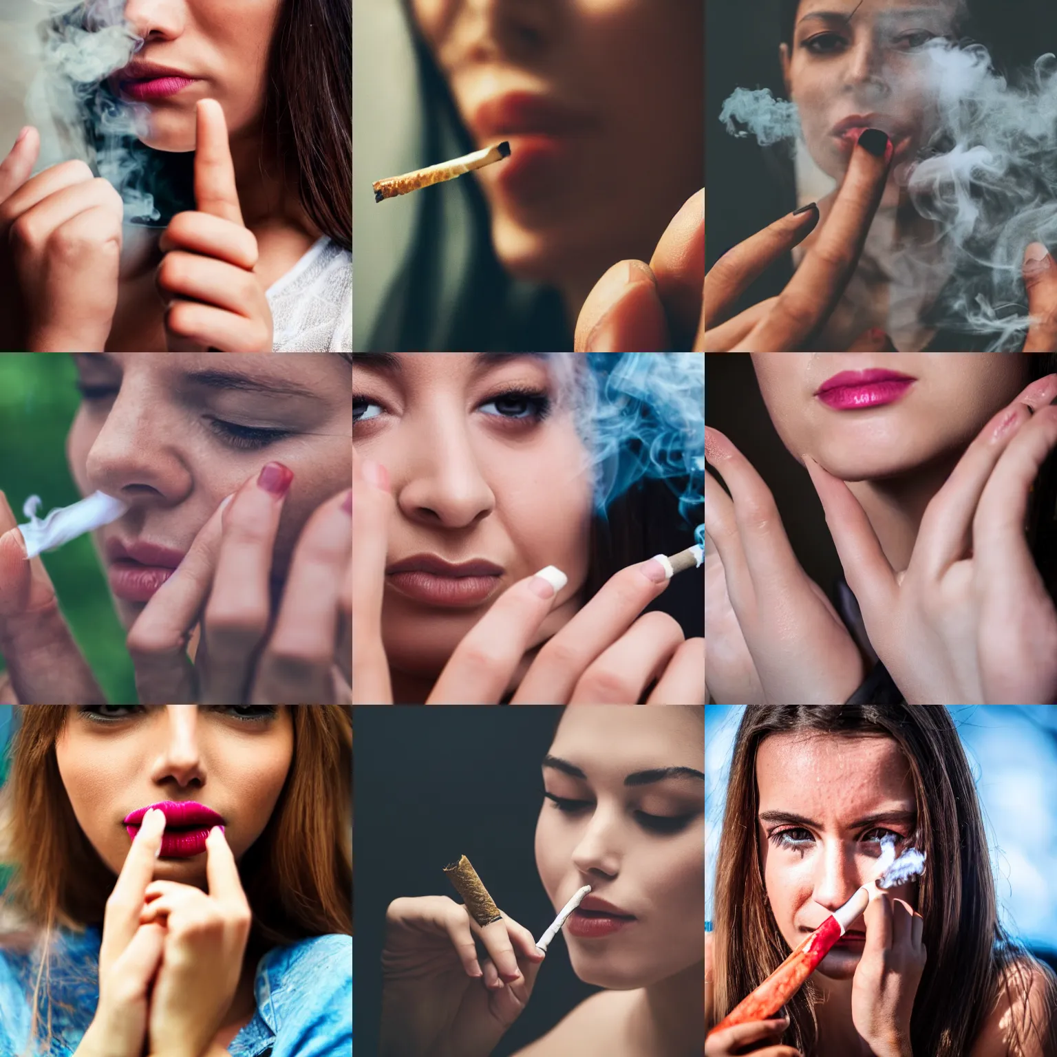 Prompt: close-up photo of Smoking women one hand, 4k