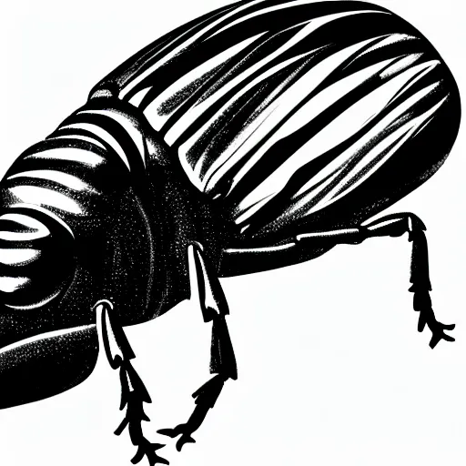 Image similar to monochromatic illustration of a beetle, one line, line drawing, unbroken, minimalist, white background, black and white