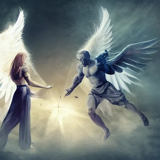 Image similar to an angel and a daemon is fighting