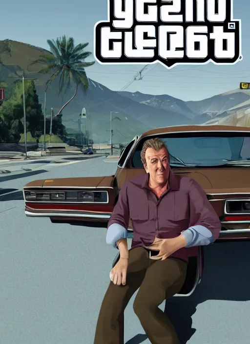 Prompt: jeremy clarkson in gta v, cover art by stephen bliss, artstation