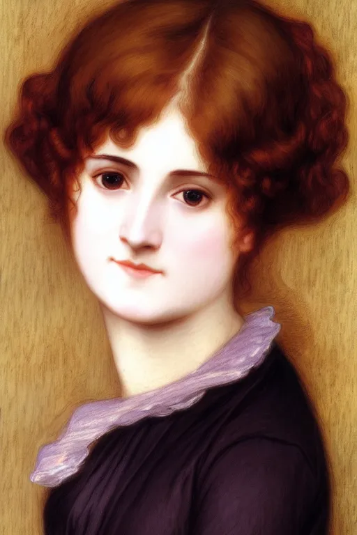 Image similar to jane austen brown hair, painting by rossetti bouguereau, detailed art, artstation