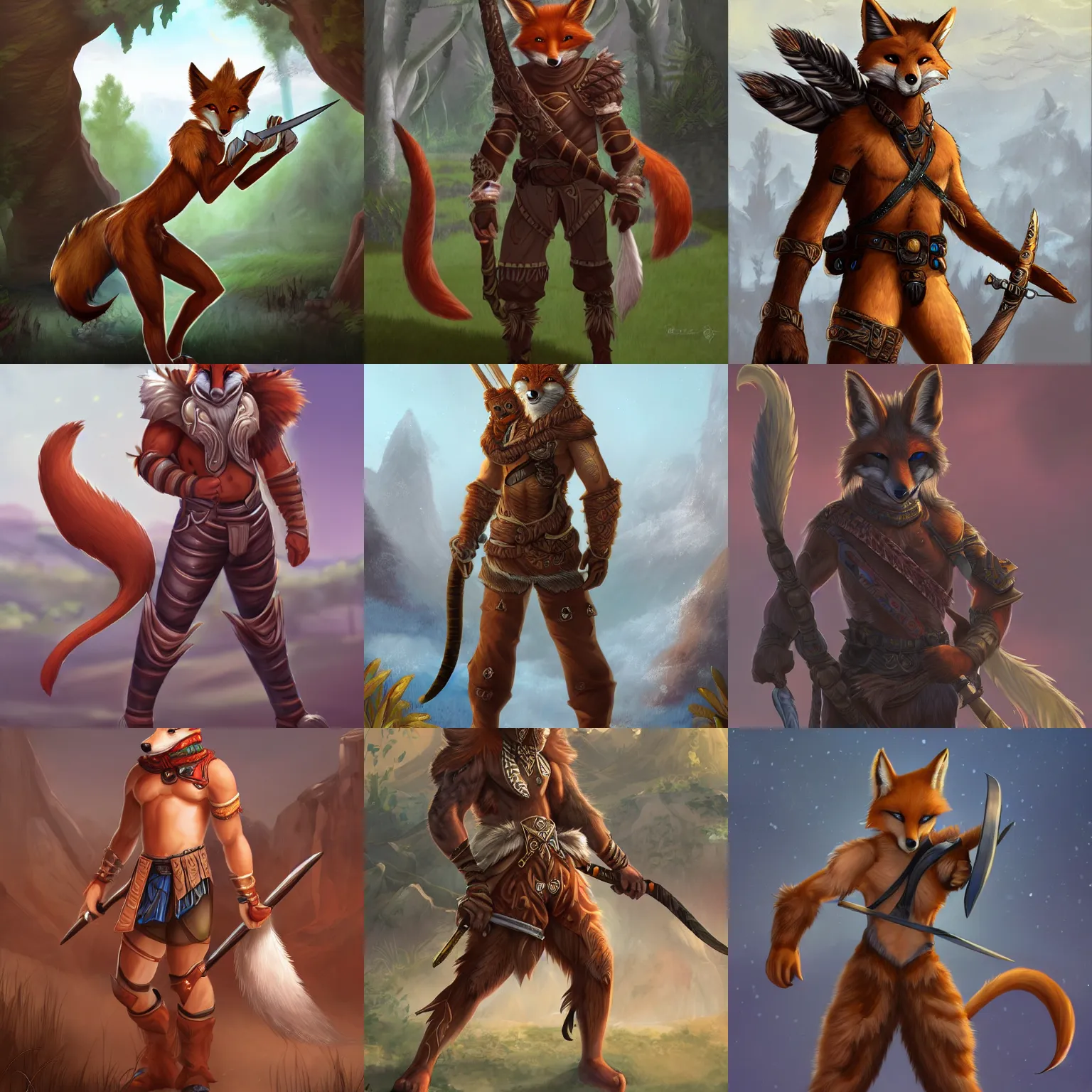 Image similar to award-winning extremely detailed FurAffinity fantasy art of a handsome cute male anthro anthro warrior fox with a long tail, 4k, trending on FurAffinity