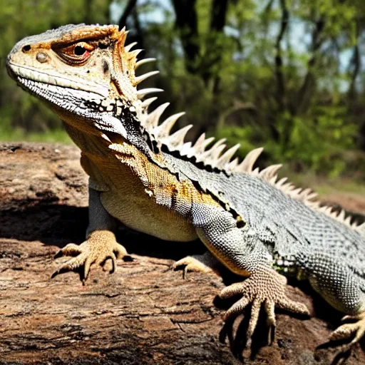 Prompt: a giant bearded dragon hanging out