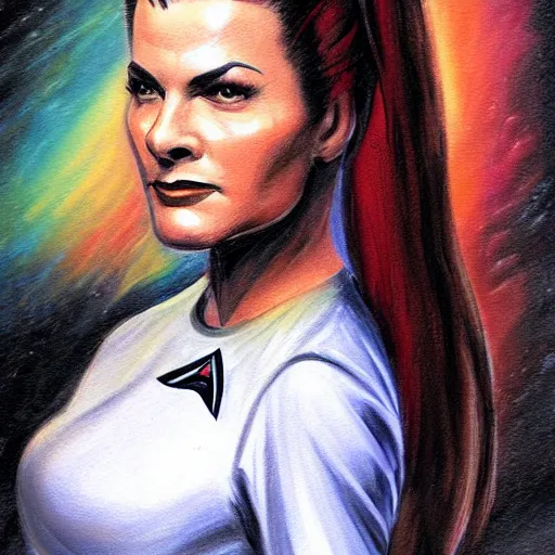 Prompt: commander jadzia dax from star trek : deep space nine. realistic concept art painting,