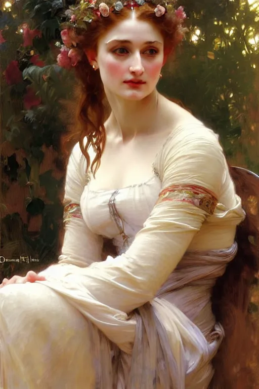 Image similar to sansa, painting by daniel gerhartz, alphonse mucha, bouguereau, pre - raphaelite, detailed art, artstation