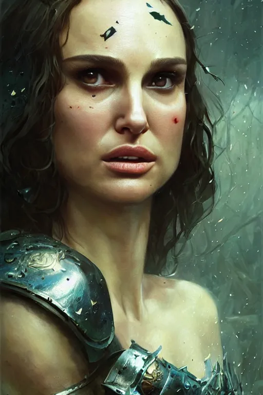 Image similar to natalie portman, legendary warrior, heroic, lord of the rings, tattoos, decorative ornaments, battle armor, by carl spitzweg, ismail inceoglu, vdragan bibin, hans thoma, greg rutkowski, alexandros pyromallis, perfect face, fine details, realistic shading photorealism