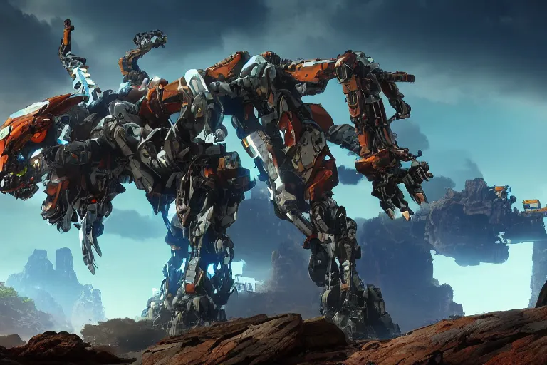 Image similar to rockbreaker machine mecha animal beast robot of horizon forbidden west horizon zero dawn bioluminiscence global illumination ray tracing hdr fanart arstation by sung choi and eric pfeiffer and gabriel garza and casper konefal