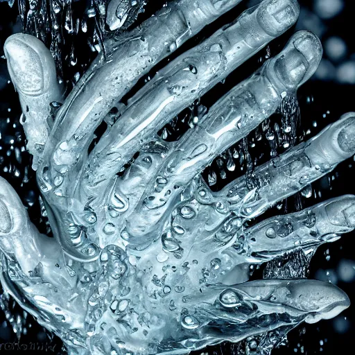 Image similar to wet sweating hands, macro, wide angle, elaborate, dripping wet, highly detailed, beautiful lighting