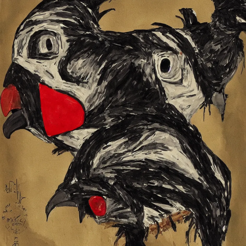 Prompt: a painting of a homemade mask that looks like a raven, by ed brinkley and norman rockwell, detailed