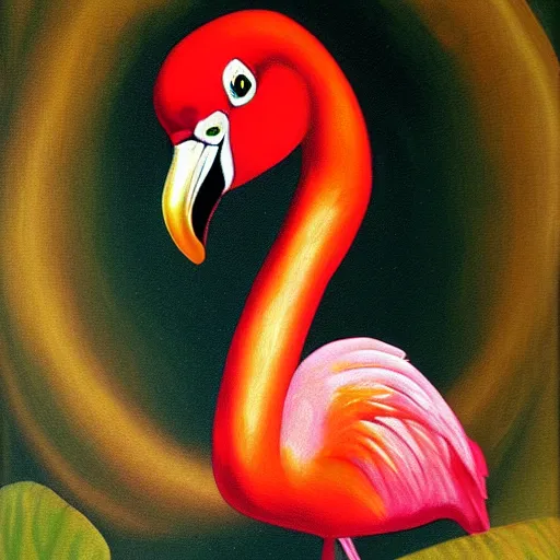 Prompt: flamingo pre-raphael oil painting