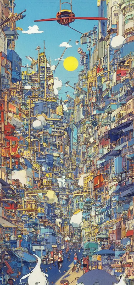 Prompt: downtown Solarpunk utopia, open city, clean streets, sharp and clear colors, optimistic, by studio ghibli and robert mccall