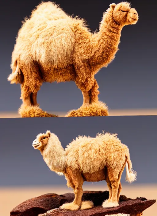 Image similar to 80mm resin detailed miniature of fluffy camel in desert, coca cola in camel head, Product Introduction Photos, 4K, Full body, fir background