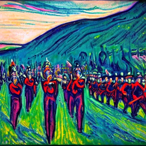 Image similar to marching rebeliantsthrough rebels valley inspired by edward munch