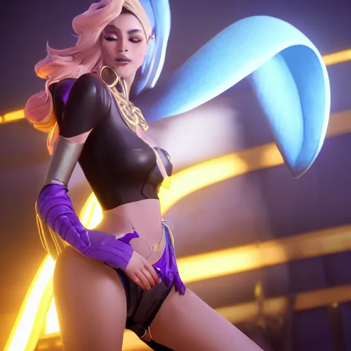 Image similar to still of pretty Samira (League of Legends) in KDA More music video. 3d render, octane render, game art, realistic, highly detailed, trending on artstation, 4k, trending on artstation, pixar, cgsociety, unreal engine 5, redshift render, trending on artstation, blender, behance, cg